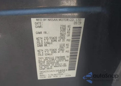 2020 Nissan Murano Sl Intelligent Awd из США, поврежденный, VIN 5N1AZ2CS4LN104061